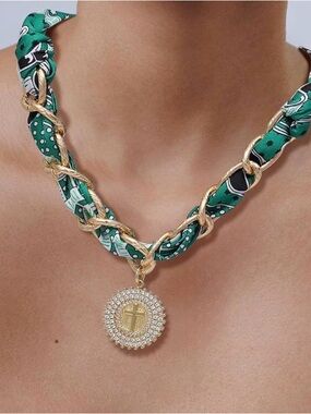 Silk Scarf w/ Cross Pendant
